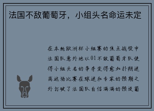 法国不敌葡萄牙，小组头名命运未定
